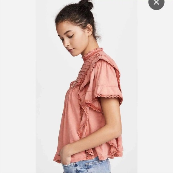 NWT FREE PEOPLE Le Femme romantic top in XS winter coral - Picture 2 of 11
